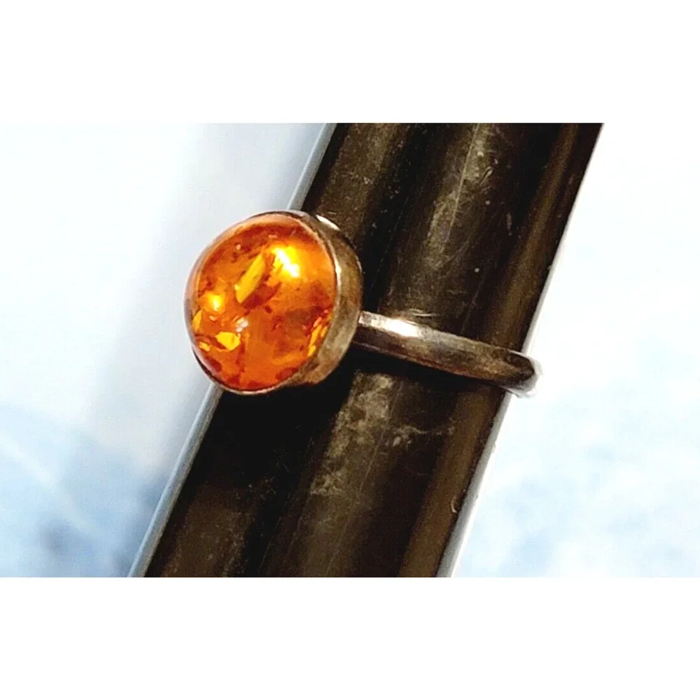 Vintage Boho‎ Sterling Silver Amber Ring Orange 925 Size 6.5